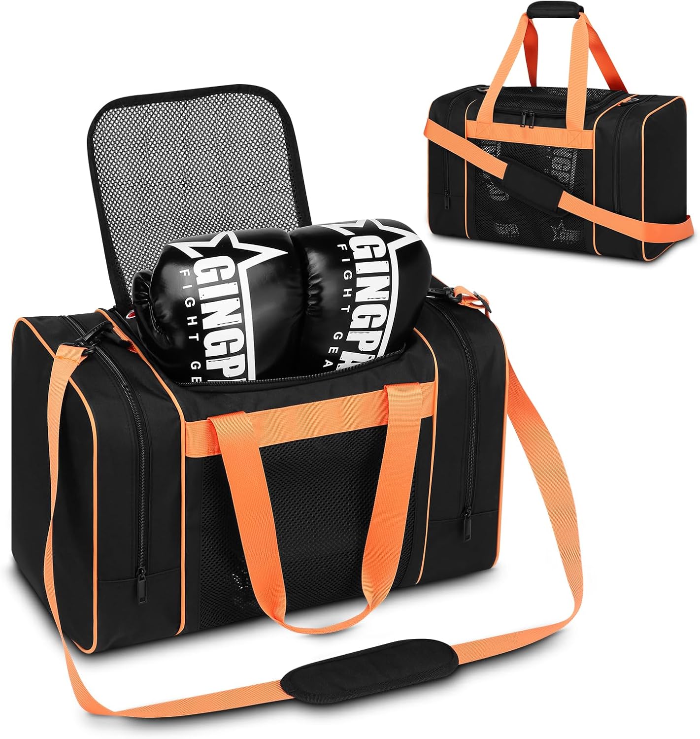 Boxing Gym Duffle Bag, Breathable Mesh Gym Bag for Boxing Gear | Wet Pocket, Privacy Pocket & Removable Shoulder Strap, Multipurpose Muay Thai, MMA, BJJ, Jiu Jitsu, Wrestling Workout Bag