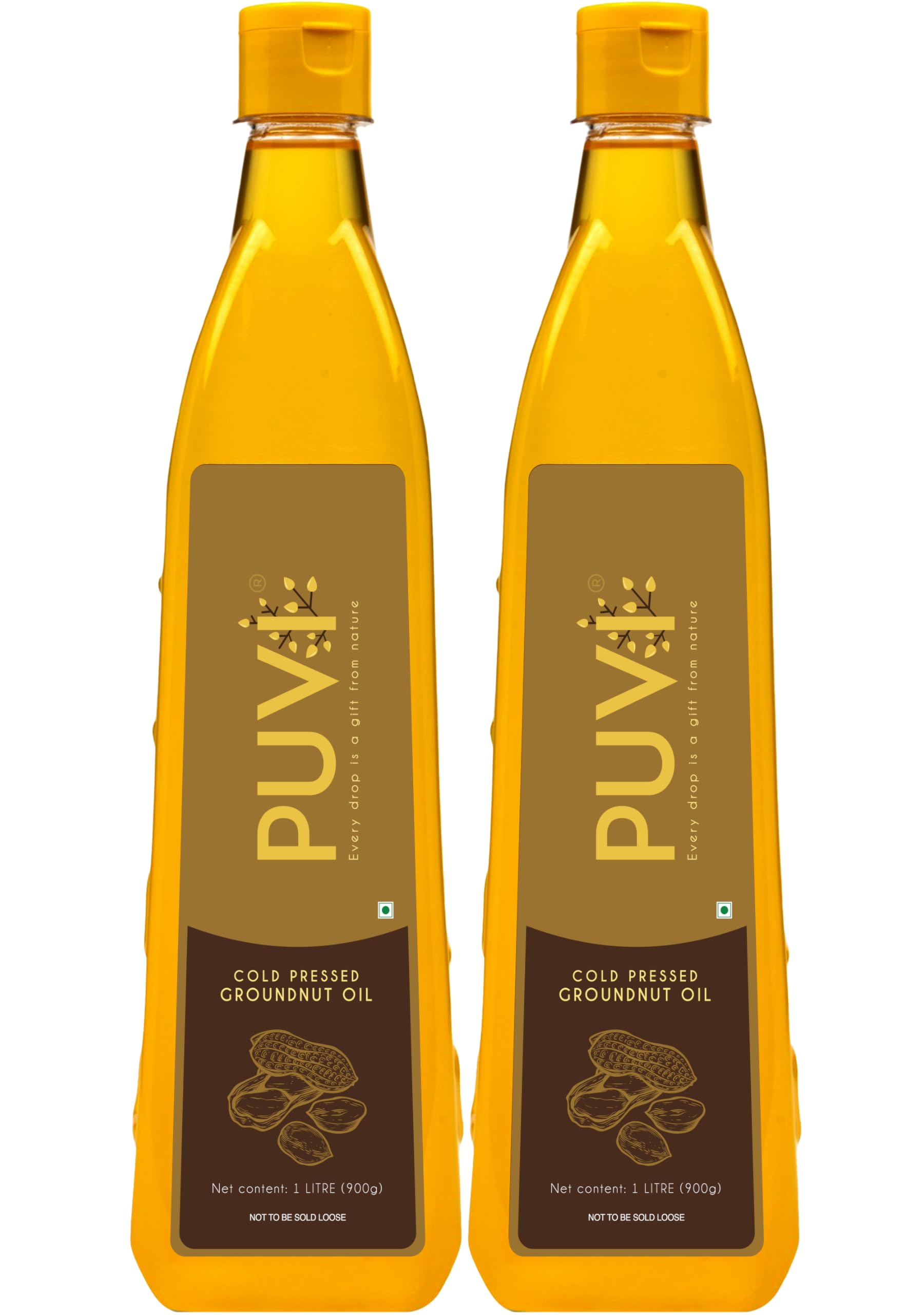 Puvi 2L Cold Pressed Groundnut/Peanut Oil (Virgin, Chekku/Ghani) - (1 Litre*Pack of 2)