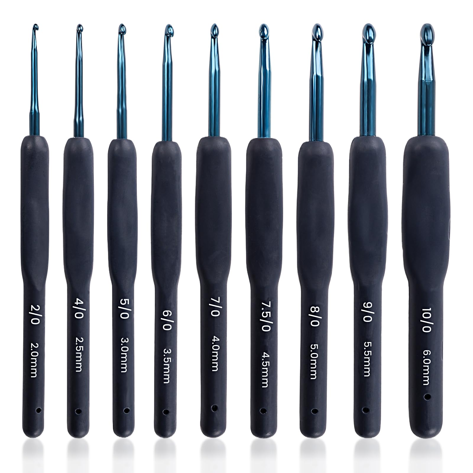 Set De 9 Crochets à Crochet NICKLIN (2-6mm) - Poignée Ergonomique Silicone Pour Arthritiques Et Débutants - Noir