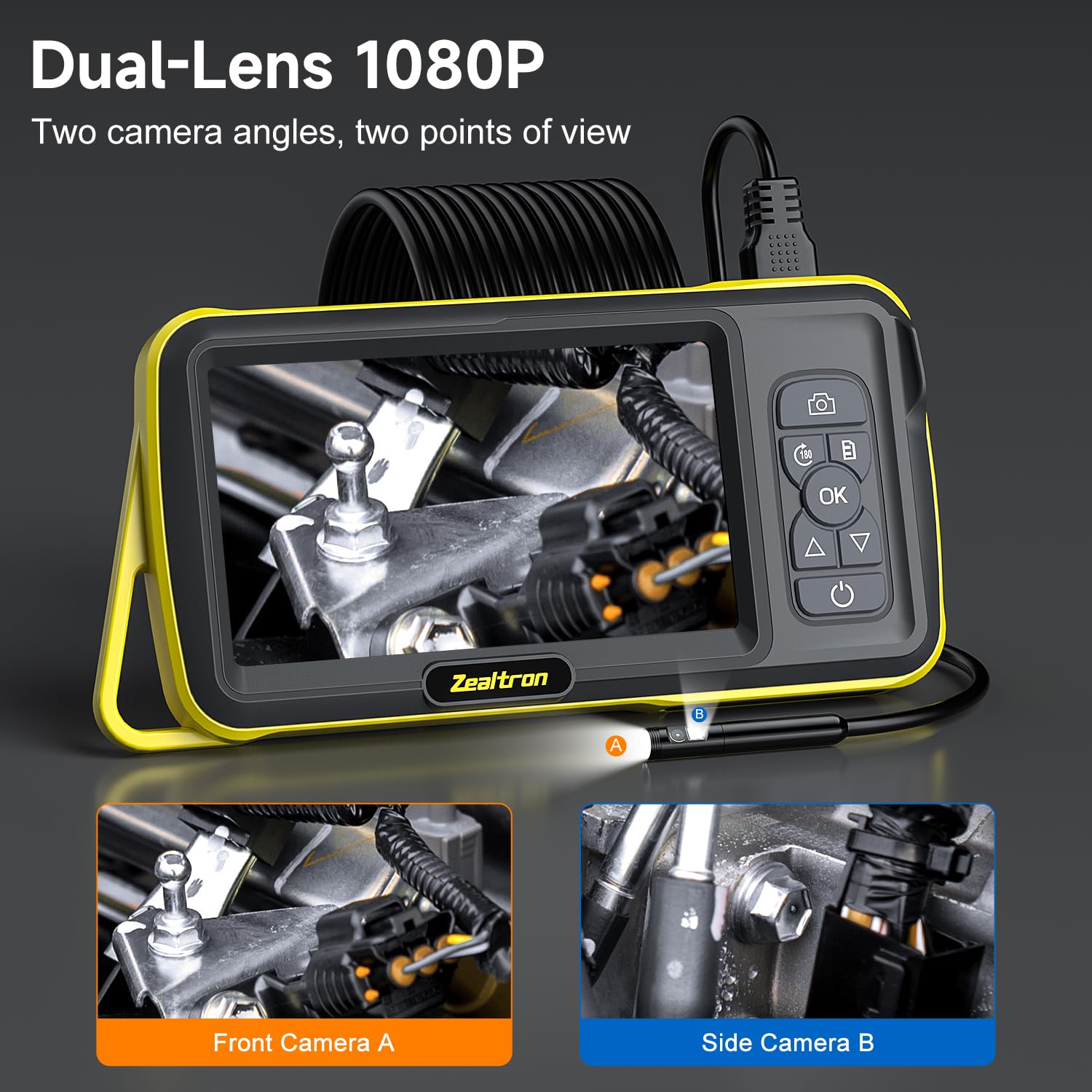 Dual Lens Borescope with 5" IPS Screen, Endoscope Camera with Lights 16.5FT Semi-Rigid Cable, 1080P Inspection Camera, Supports Memory Cards with Photo and Video Capabilities - Image 2