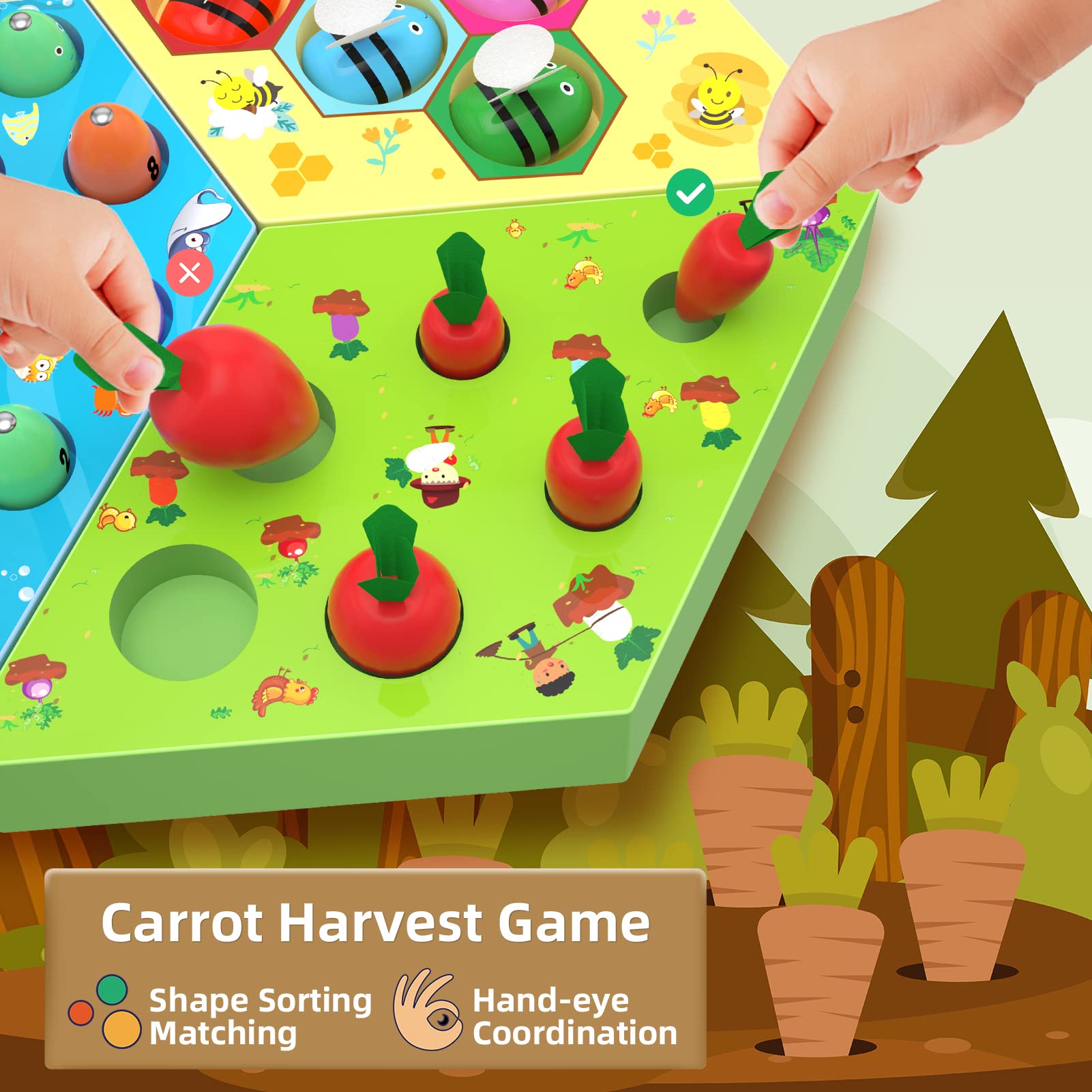 Juego De Pesca Magnético De Madera Para Niños - 30 Piezas, 2 Cañas, Educativo, Para +2 Años