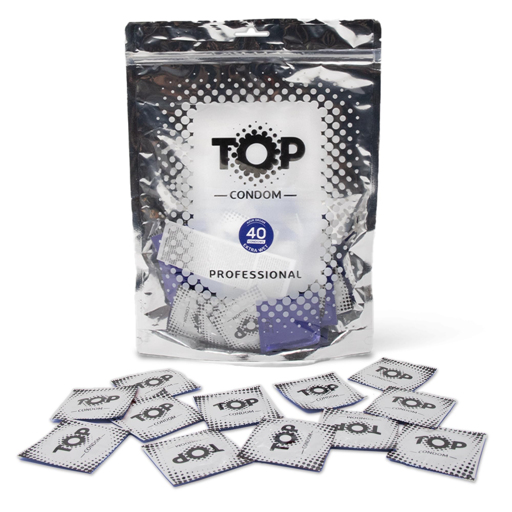 TOP Kondome 40 Stück Packung, Extra Feucht, natürlich und gefühlsecht, aus Latex, mit Reservoir, Durchmesser 53 mm, für Männer
