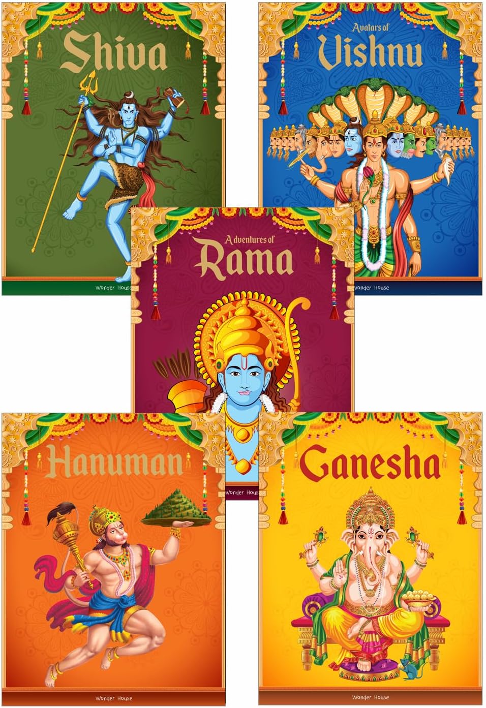 Children's First Mythology Stories (Illustrated) - Pack of 5 books (Ram, Shiva, Hanuman, Ganesha, Vishnu) - Storybook for Kids - Folklore - Traditional Values - 6 years to 10 years