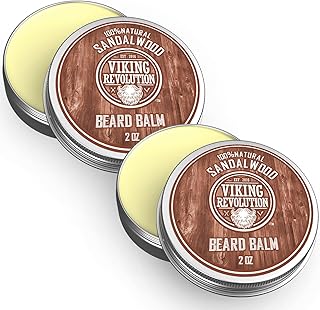 Beard Balm for Men with Sandalwood Scent and Argan & Jojoba Oils - Styles, Strengthens & Softens Beards & Mustaches - Leave in Conditioner Beard Wax for Men by Viking Revolution (2 Pack)