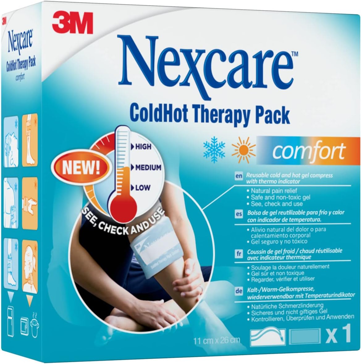 Nexcare Cold Hot Therapy Pack Comfort, 1 Pack - Reusable Cold and Hot Gel Compress with Thermo Indicator for Natural Pain Relief