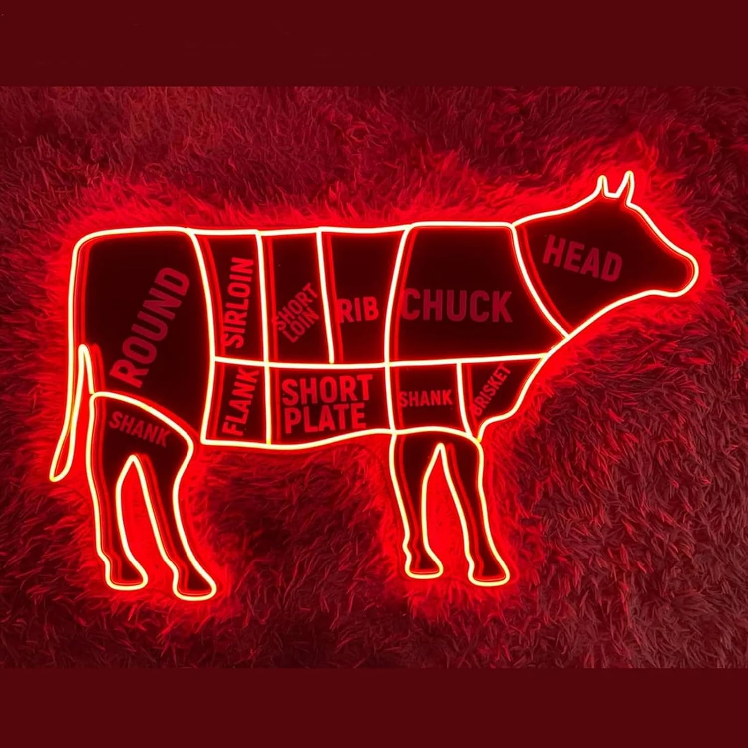 Cow Neon Sign 25 inches Neon BBQ Led Light Up Cow Butcher Signs Wall Decor for Restaurant Decor BBQ Bar Grill Sign Food Truck Led Light