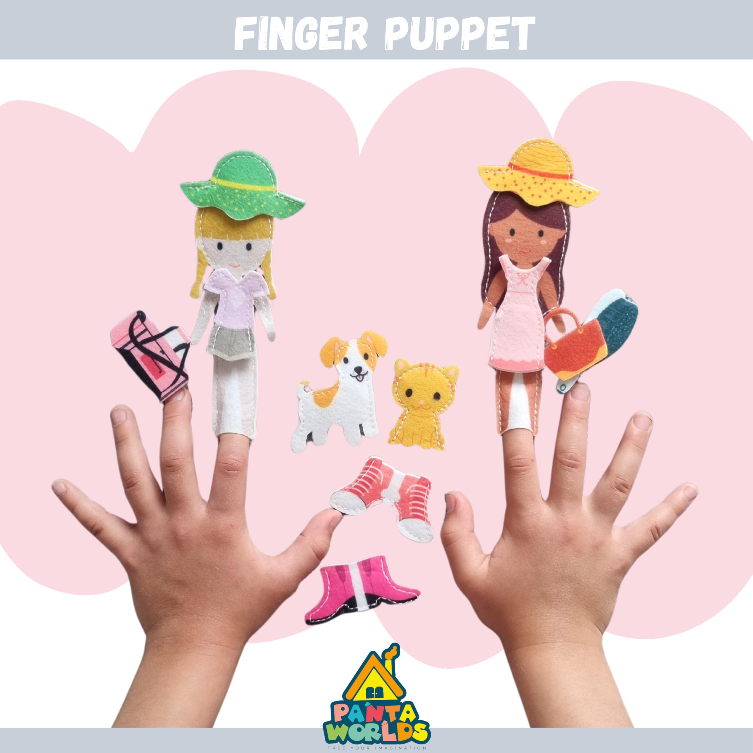 Pantaworlds | Play Kit Feltro per Quiet Book, Set Personaggi in Feltro per Libro Montessori Interattivo, Marionette da Mano per Bambini | Idea Regalo Bambini | Certificato CE | Bambole - 4