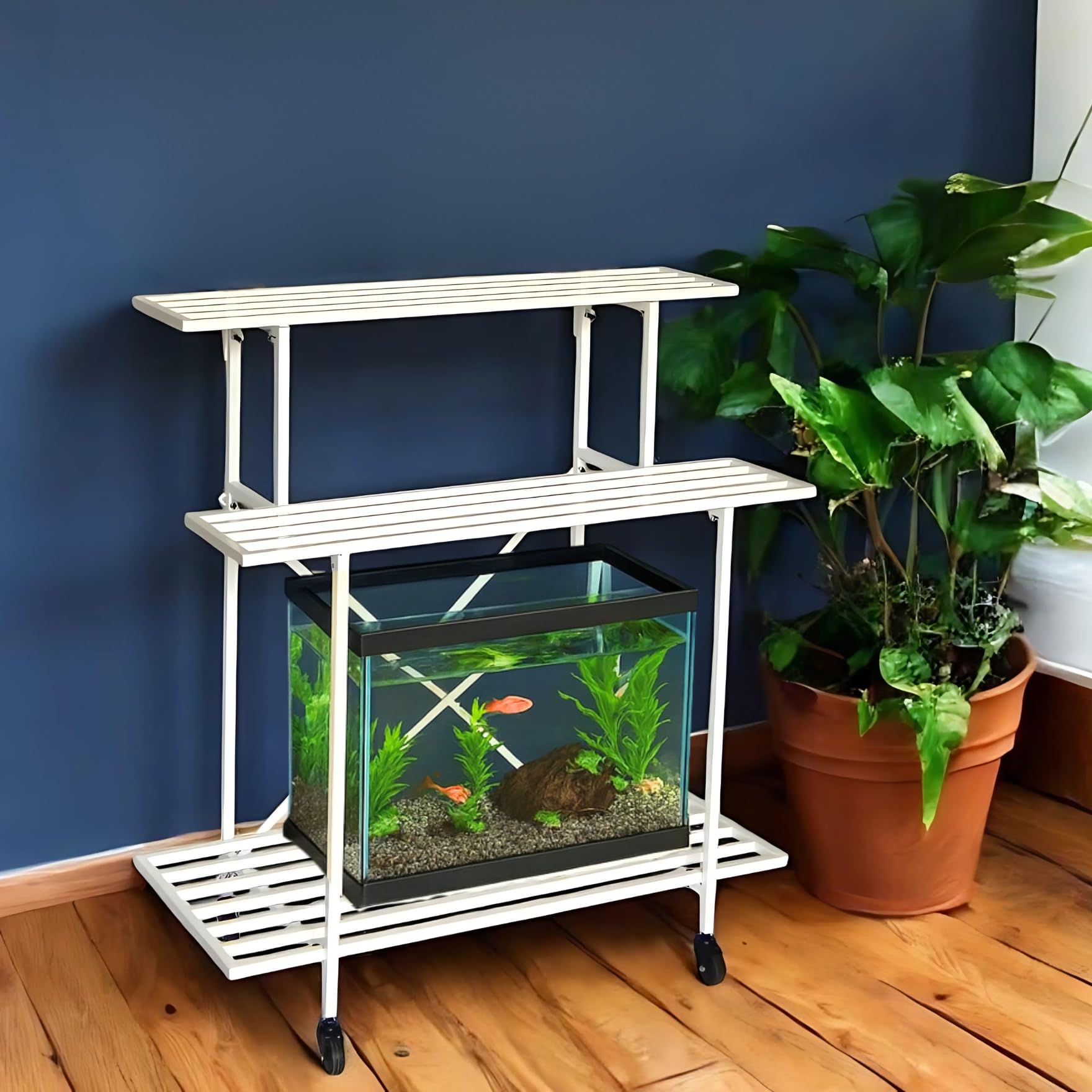 ecofynd 3-Tier Fish Tank Stand, Durable-Layer Aquarium Stand with Wheels, Heavy Metal Storage Rack Suitable for Home and Office, (White, FS-PS039-WHT)-image-40
