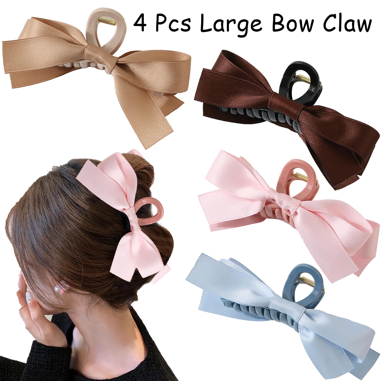4 Pcs Hair Claw Clips for Thick Hair Large Hair Claws Vintage Bow Hair Claws Clip Thin Hair Bows for Women Girls Hair Style - Image 3