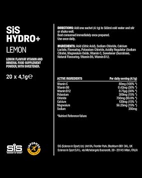 Science in Sport Hydro+ Electrolyte Drink Mix, Lemon, 20 Sachets