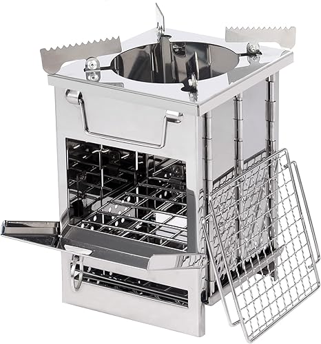 Miniatura 14 de REDCAMP Estufa de Camping para Quema de Madera, de Acero Inoxidable Compacta Portátil Plegable Mini Estufa de Campamento Multicombustible con Bolsa