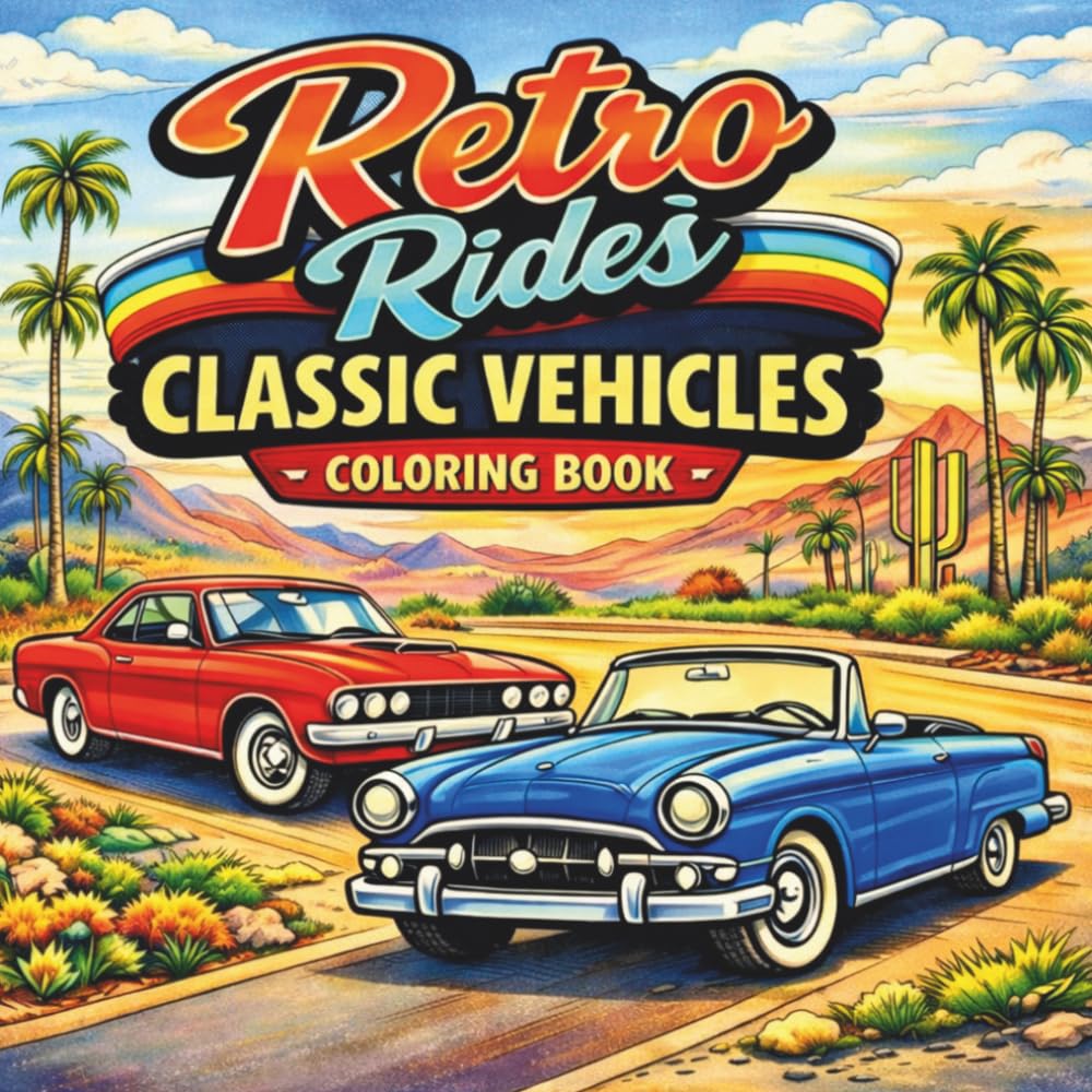 Retro Rides: Classic Vehicle: Vintage Muscle Cars, Classic Trucks, and Retro Automobiles to Color – A Nostalgic Coloring Book for Adults and Car Enthusiasts