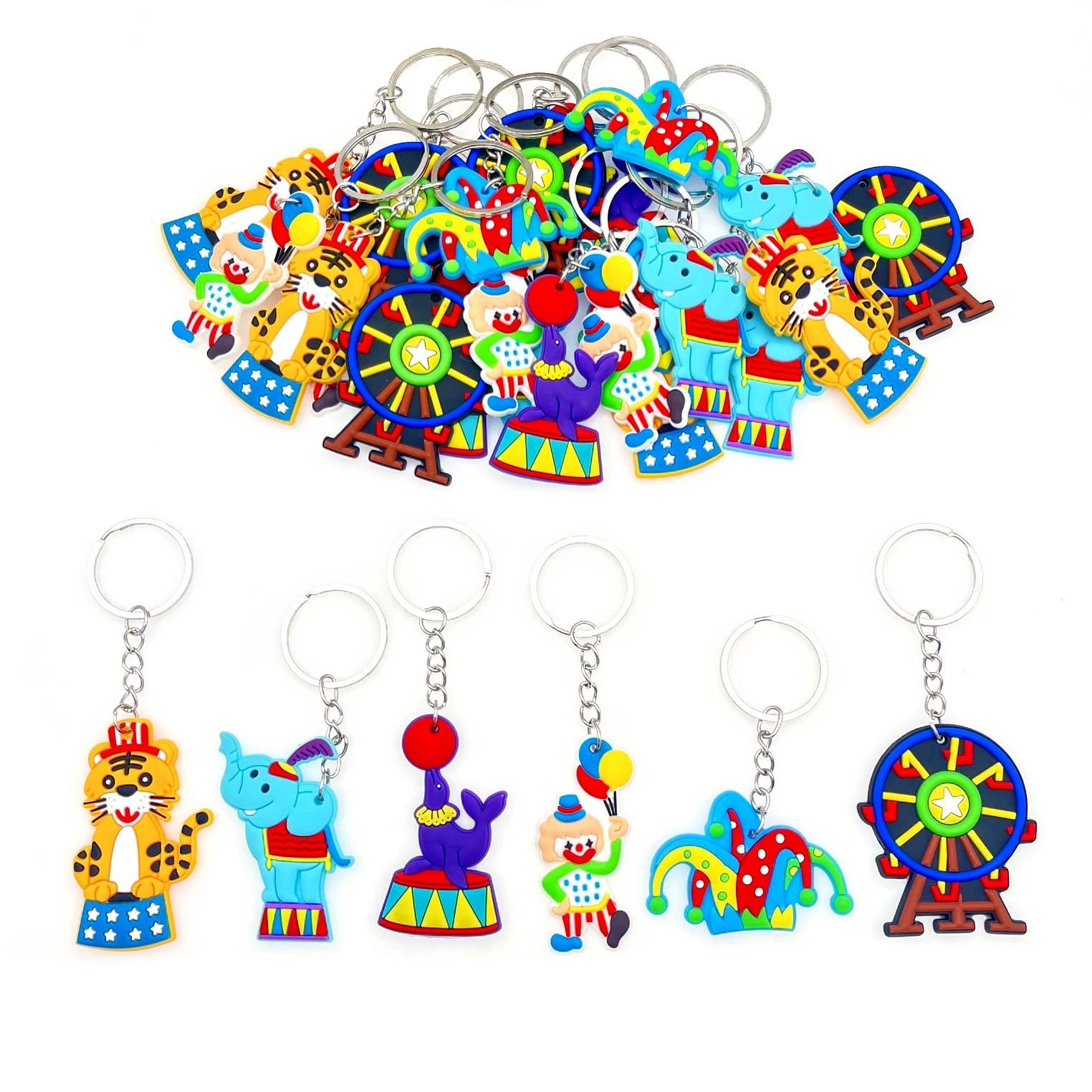30x Carnival circus keyring keychain for kids birthday party favours, circus themed party decorations, amusement park gift, ferris wheel gift, clown key chain