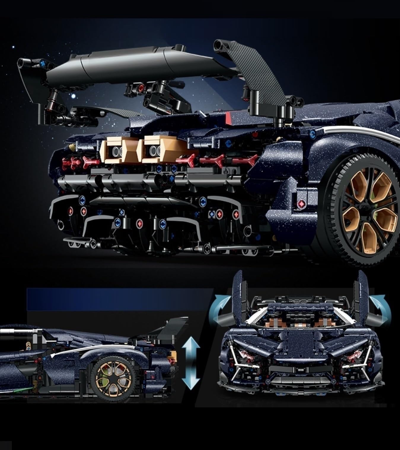 Technik Auto für Lambo Aventador SVJ, Mit Motoren Set und Licht, 1:8 Groß Auto Modellbausatz, 3851 Teile MOC Klemmbausteine Rennauto Set, Automodell Sammlerstück für Autofans, Keine Originalverpackung