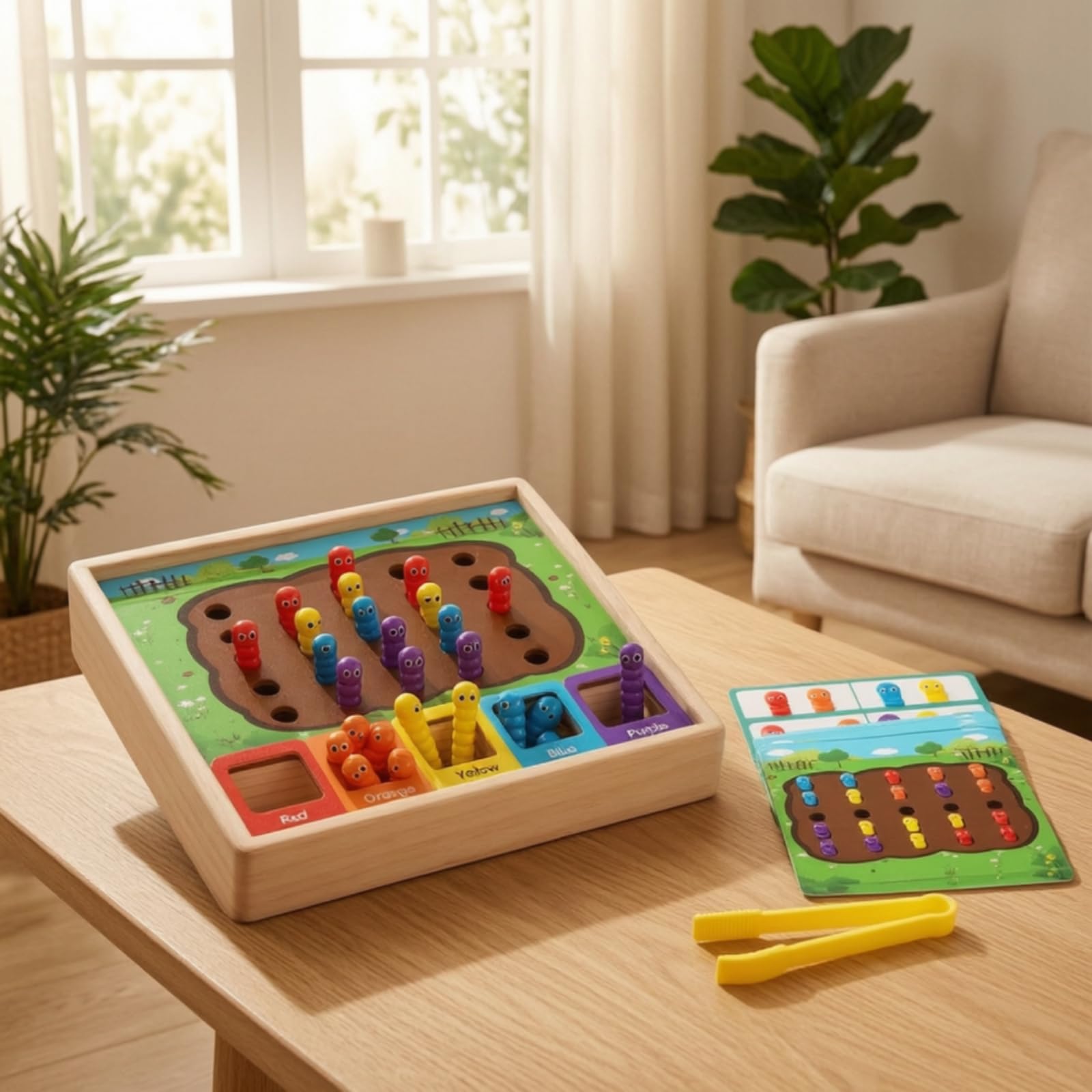 Gioco di Cattura Insetti in Legno Durevole Gioco con Bruchi Colorati e Pinzette Regalo Gioclo Educativo per Scolastiche