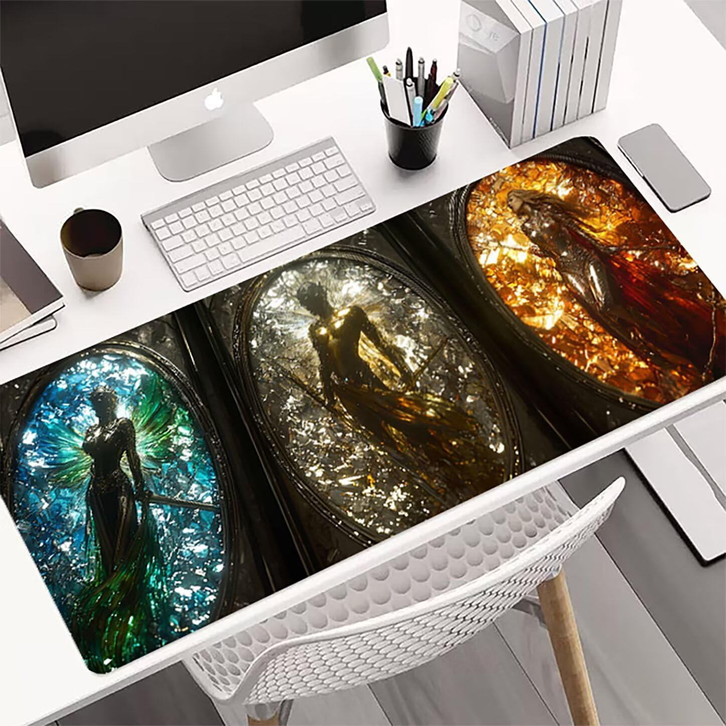 Lpfieonn Abstrakt Großes Schreibtischunterlage, XXL Schreibtischunterlagen, Grau XXL Wasserdicht Gaming Mousepad mit Vernähter Rand und Rutschfeste Gummibasis, für Laptop/Hause/Büro 120x60cm PF-3815