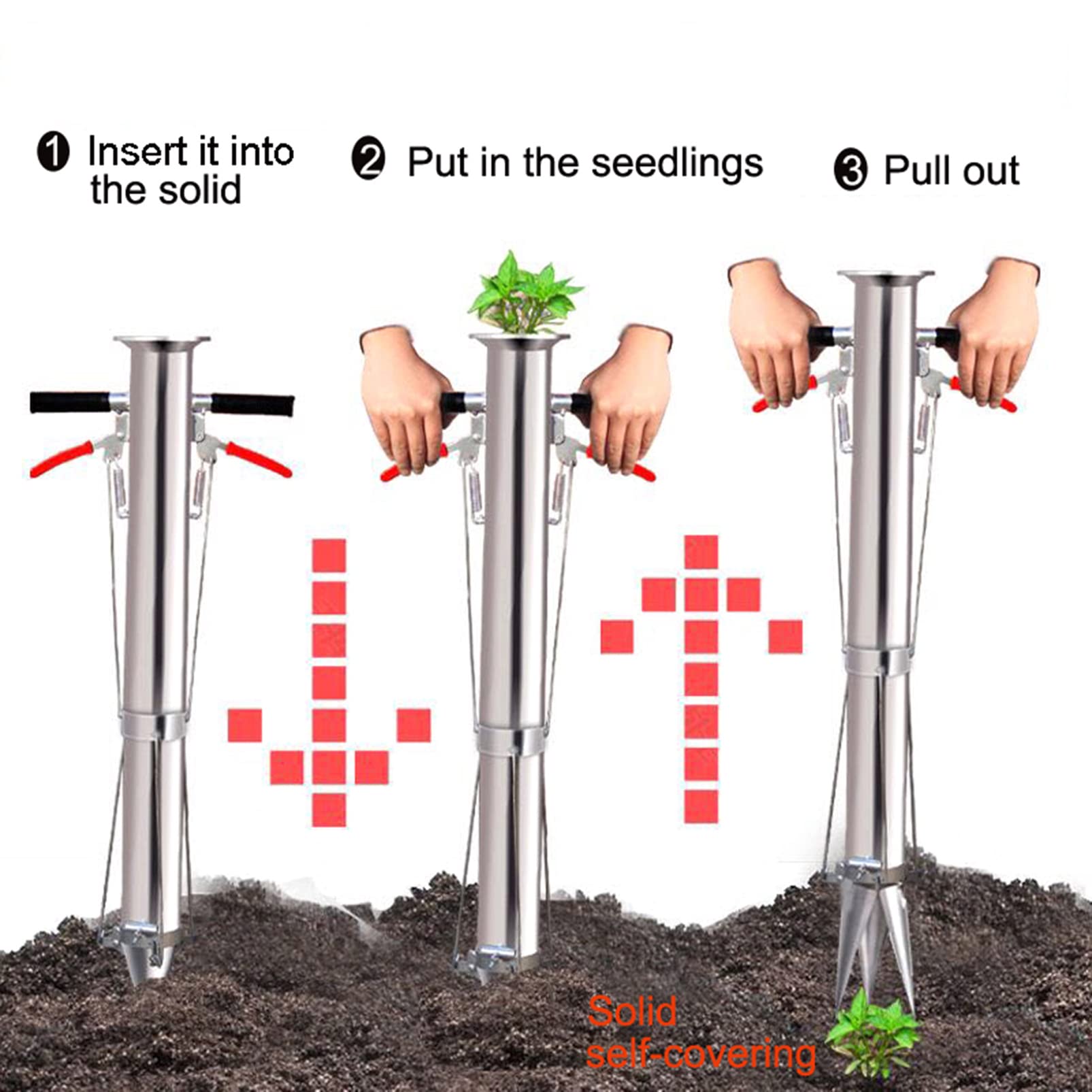 FAXIOAWA Trapiantatrice Manuale per piantine di ortaggi Scavatrice per Fori da Giardino in Acciaio Inossidabile Seminatrice per trapianto Piantagione per Giardino