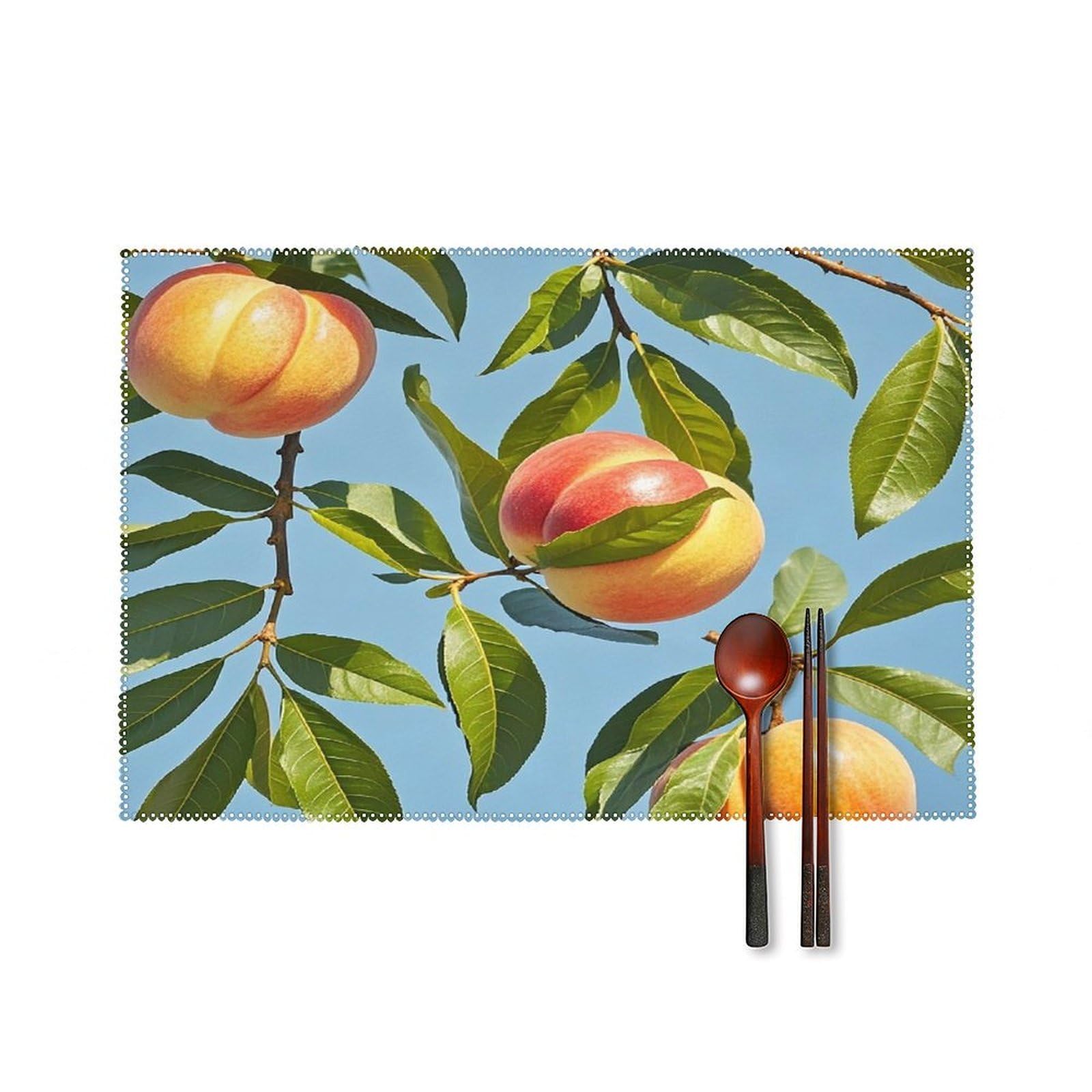 with Peach Leaves Placemats Set of 6 Heat-Resistant Washable Place Mats Wipeable Kitchen Placemat Easy to Clean for Indoor Outdoor Party Kitchen Decoration