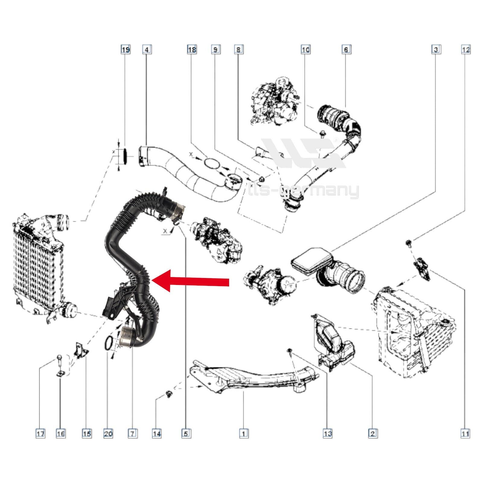 LLS-GERMANY Tubo dell'aria di carica compatibile con Ren ault Kadjar (HA, HL), 1.6 dCi 130, 1.6 dCi 130 4x4, 130 PS, 14460HX40B, connettore originale HENN