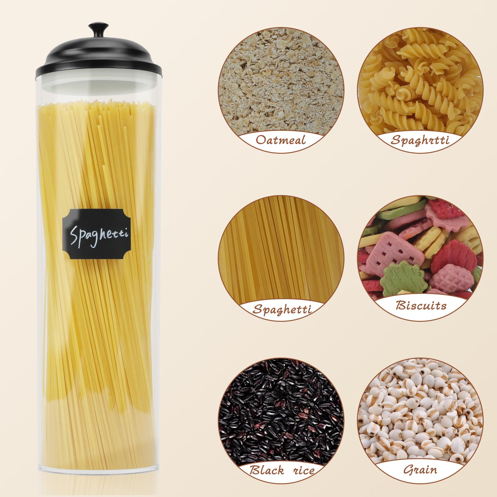 Contenedor de vidrio para almacenamiento de pasta espaguetis con tapas para cocina, tarros de almacenamiento de alimentos con tapas herméticas para azúcar, fideos, linguini, lasaña, granos de