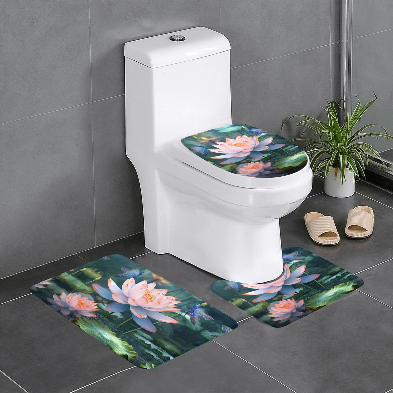 Tapis de salle de bain motif fleur de lotus BROLEO lot de 3
