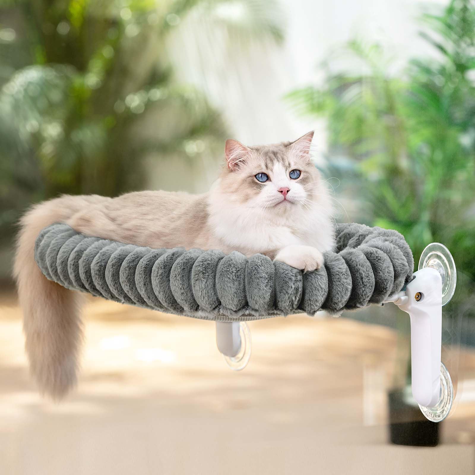 GUUSII HOME Hamac Chat Fenetre Panier Perchoir Transat Suspendu Pliable Support Etagere Cododo Lit pour Coussin Petite et Grande Chats Tapis Réversible Lavable en Machine 54 * 30cm (Gris, M)