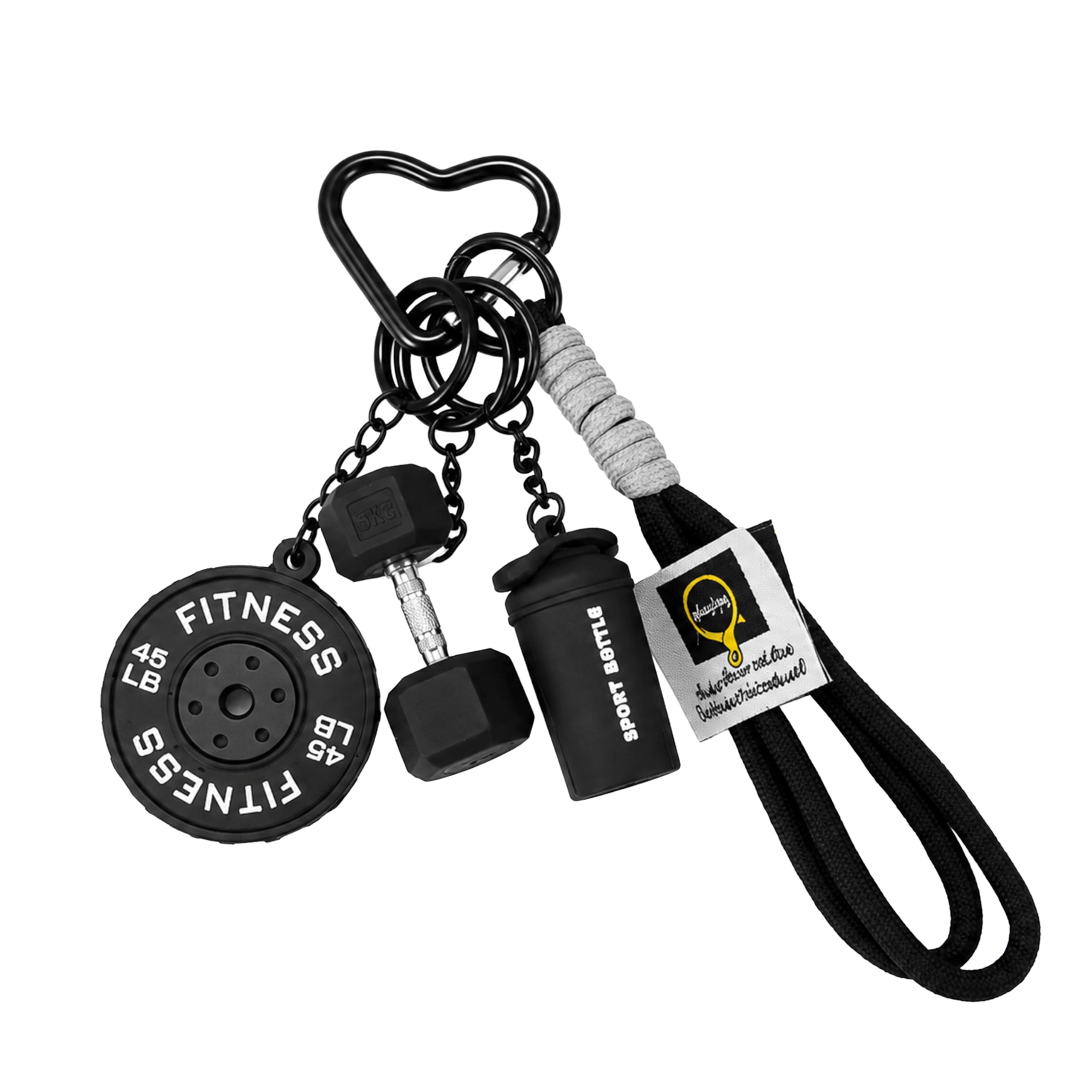 Gym Fitness Keychain for Men & Women, Dumbbell & Weight Plate Key Ring with Sport Bottle Charm, Stylish Carabiner Keychain for Bike Keys, Car Keys, Gym Bags & Backpacks – Black-image-42