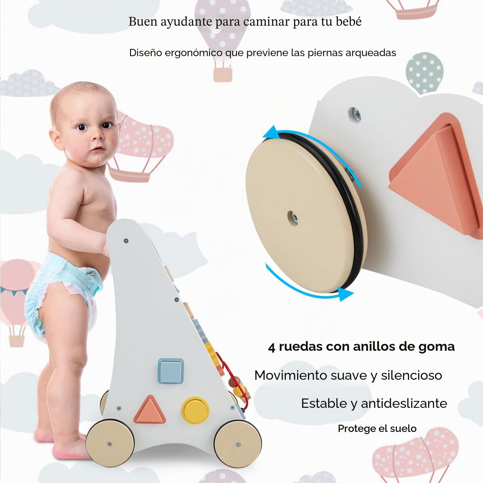 LIFEZEAL Andador Bebe de Madera, Baby Walker Multifuncional, Caminador Bebe de Actividades con Juguete Educativo, Caminador para Bebés de 12-36 Meses