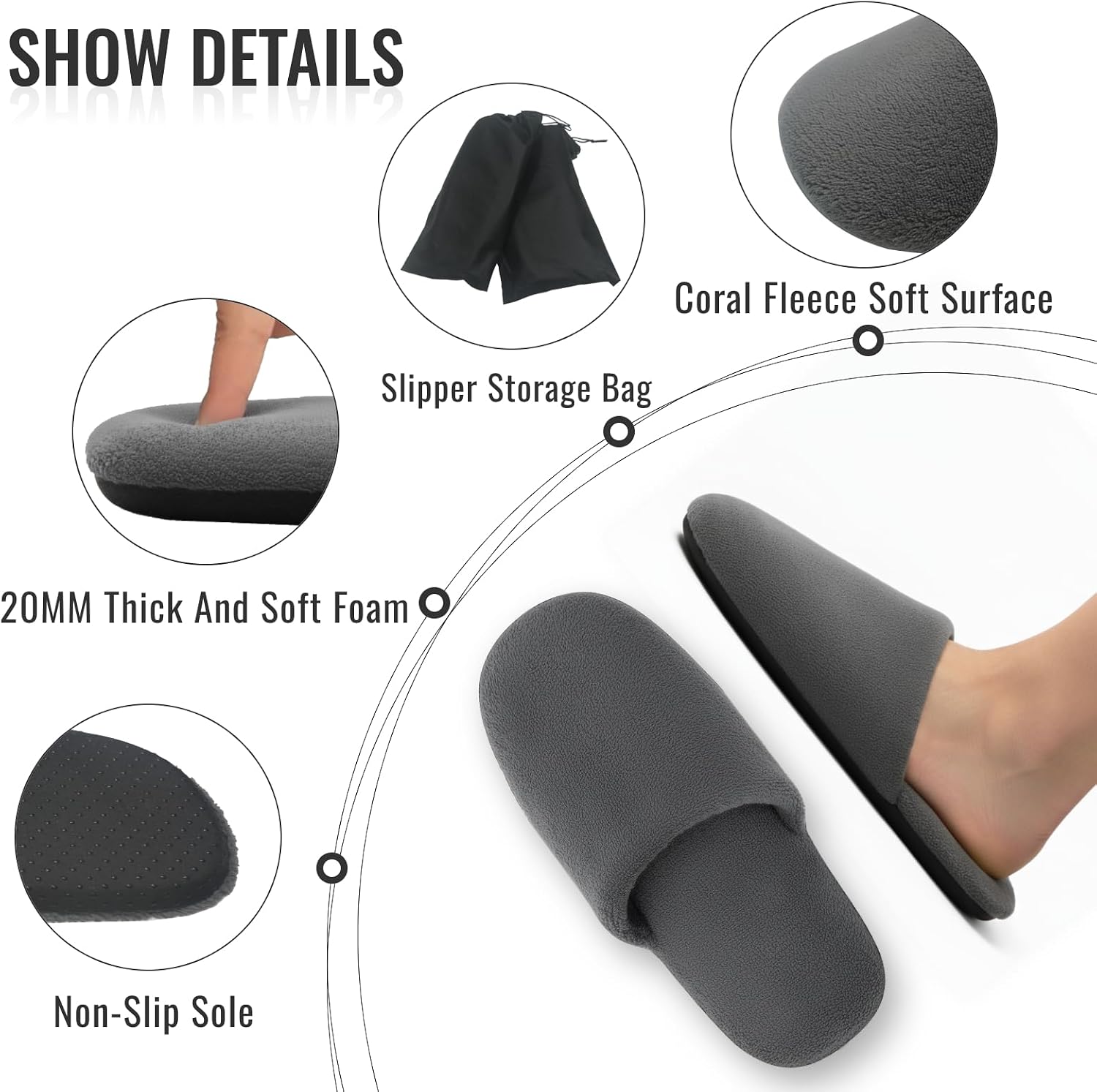 Disposable Washable House Slippers for Guests, Thickened Cotton Non-Slip Spa Footwear, Reusable Hotel Guest Slippers for Women and Men, Travel and Bridesmaid