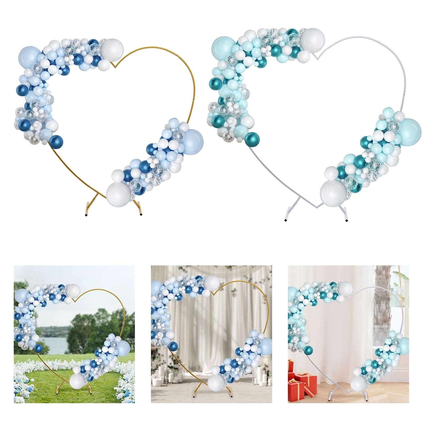 Herzbogen-Set aus Gold/Weißmetall, Herzbogenständer for Hochzeiten, Liebessäulen-Bogenrahmen for Hochzeit, Braut, Valentinstag Ballonbogen Gestell(White)