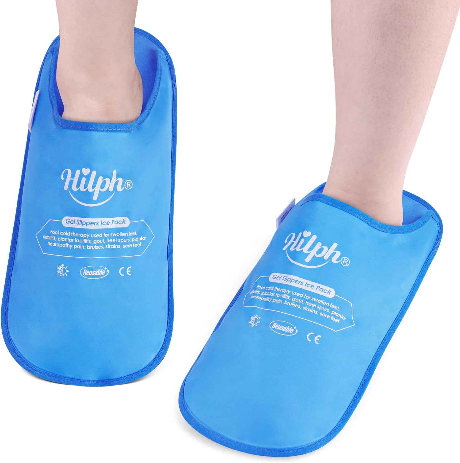 Hilph Foot Ice Pack Slippers for Plantar Fasciitis 2 Packs, Reusable Hot Cold Packs Gel Ice Slipper for Foot and Broken Toes, Gout, Foot Surgery, Neuropathy, Diabetic, Swollen (Sky Blue)