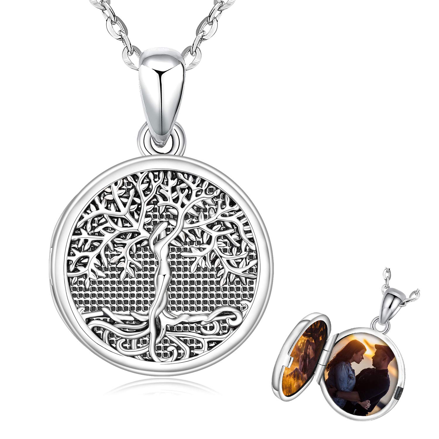 OdinstoneCollar de Medallón Fotográfico Árbol de la Vida, Colgante de Medallón con Foto de Plata de Ley 925, Regalo de Recuerdo joyería con memoria para Mujeres y Niñas