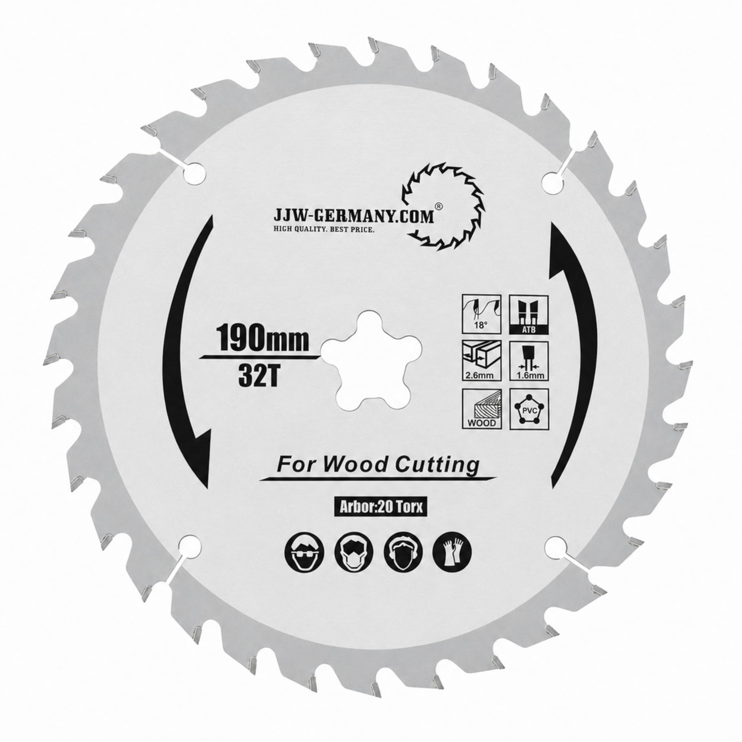 jjw-germany HM Sägeblatt 190 x 2,6 FastFix Sternaufnahme Z= 32 WZ