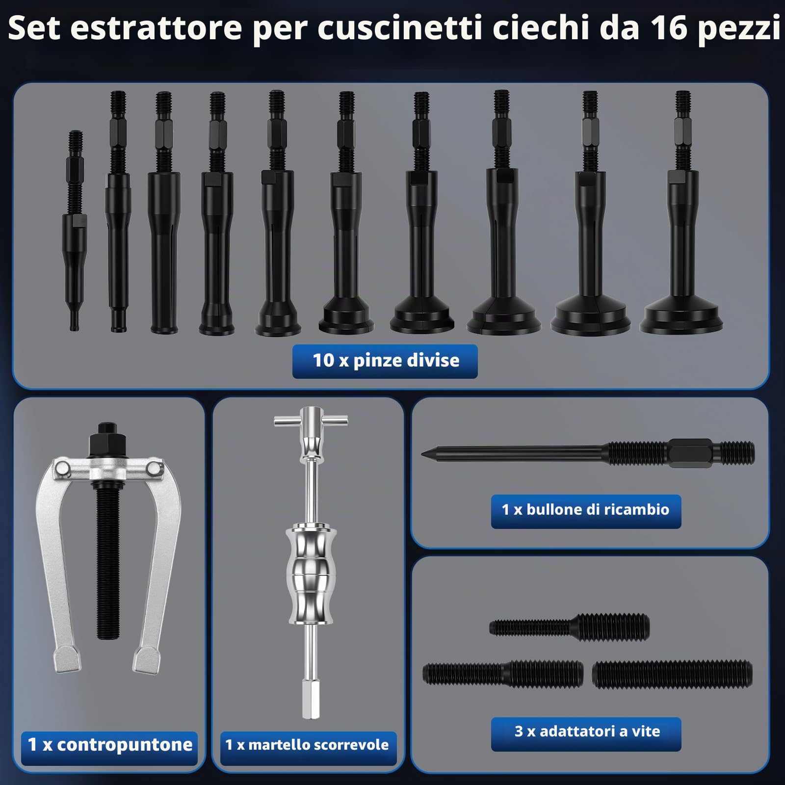 KAOLALI Estrattore del Movimento Centrale da 16 Pezzi, Estrattore di Cuscinetti, Strumento per l'estrazione del Movimento Centrale con Set di Martelli a Slitta per Diametro 6-59 mm