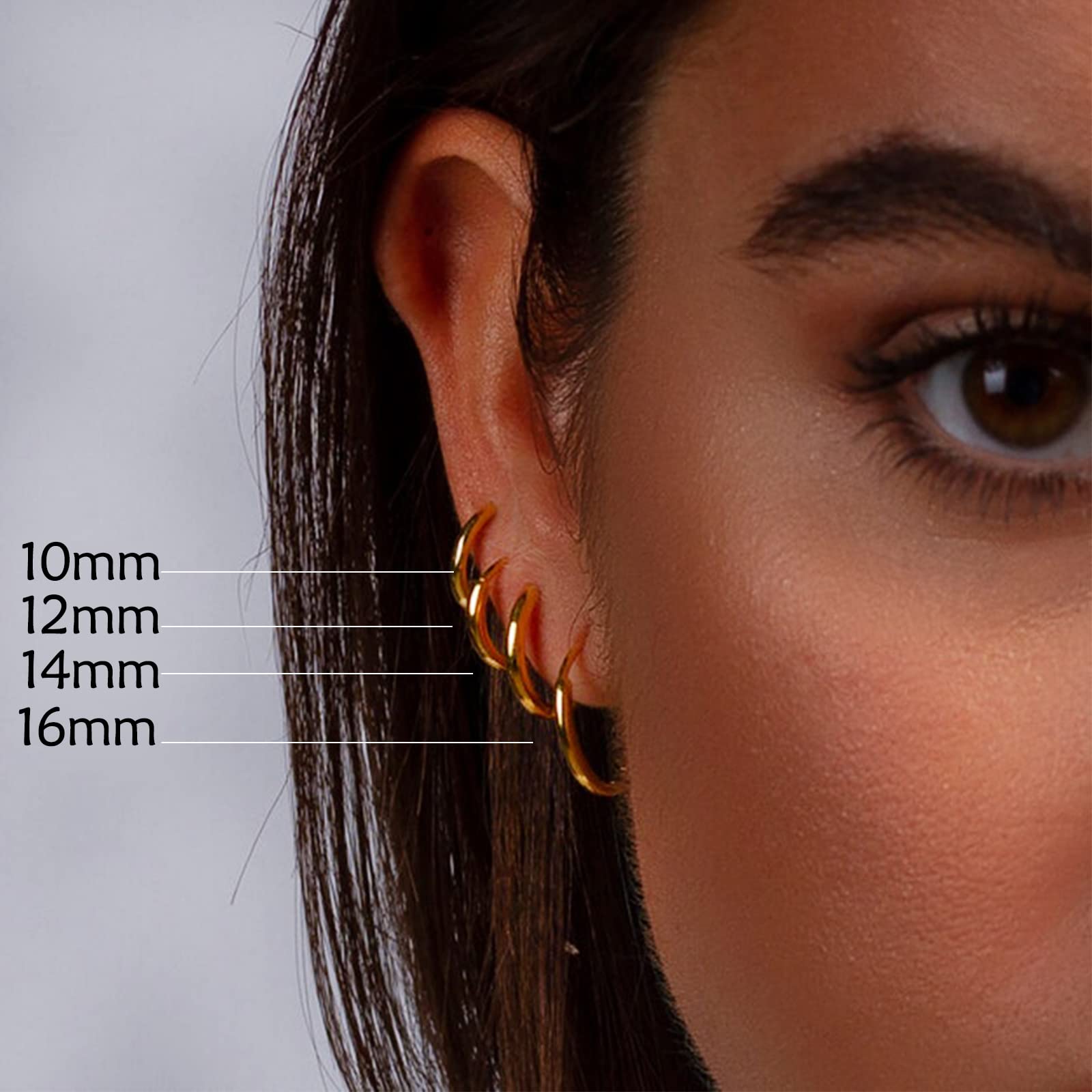 Senteria 10 paia orecchini rotondi a cerchio, per donne e uomini, ragazze, leggeri, in acciaio inox, per cartilagine, ipoallergenici, 8-16 mm