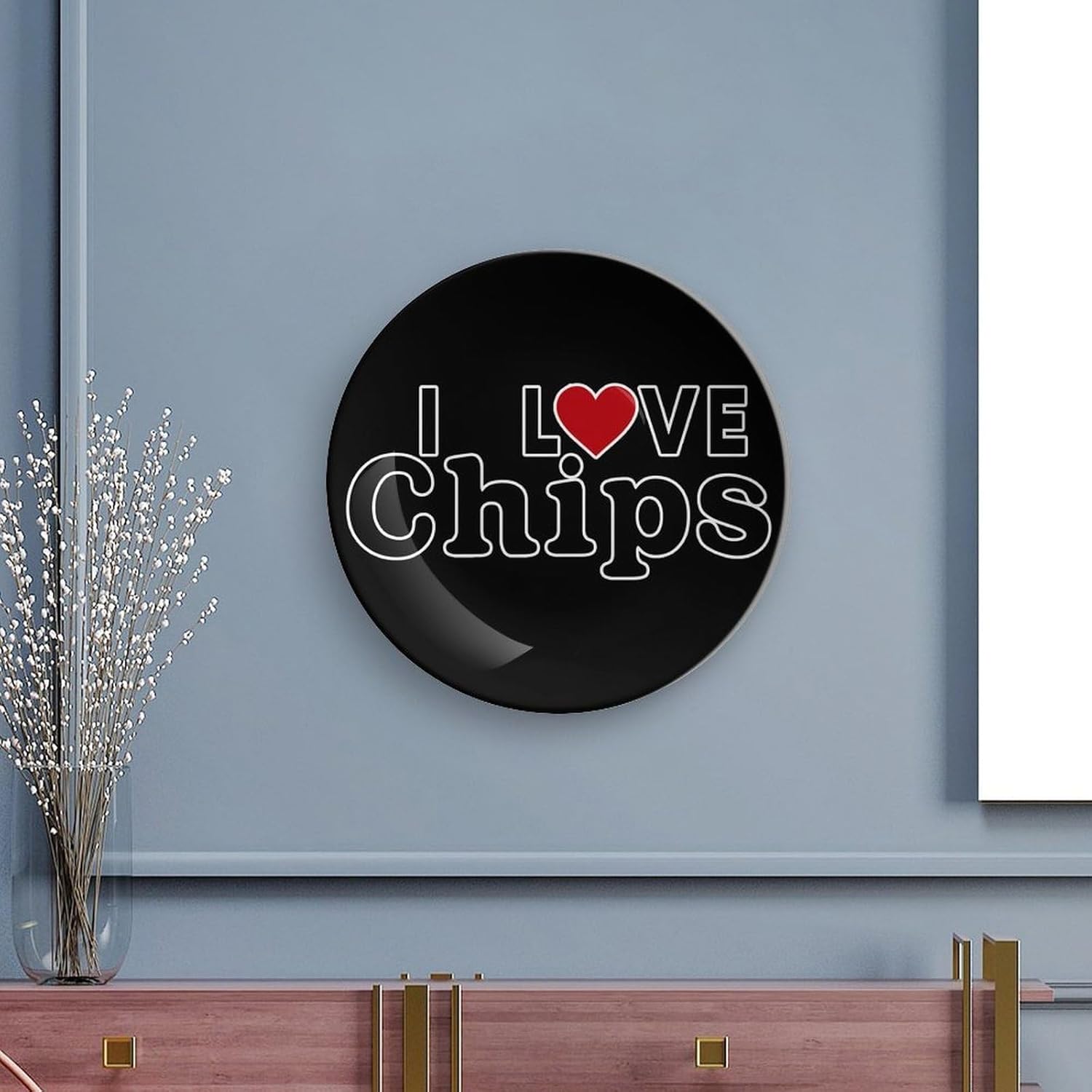 I Love Chips Decorative Plates for Display Ceramic Plate Tray with Stand Hanger Home Decor