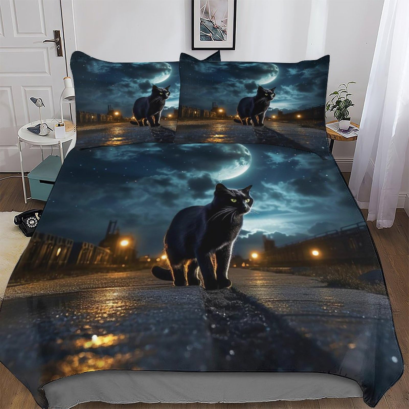 Housse de couette chat parure de lit douce pour lit 2 personnes sans plis et hypoallergénique