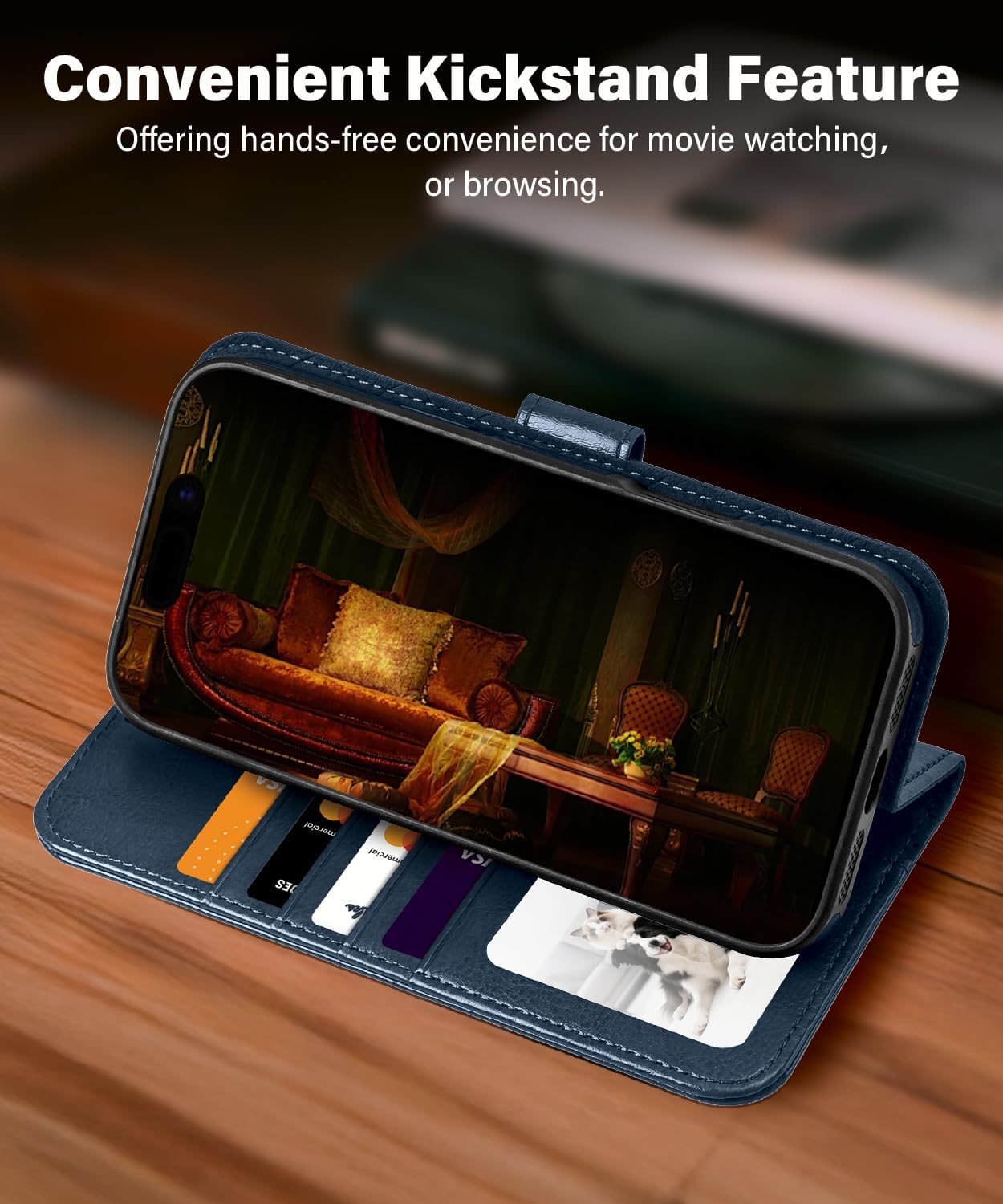for iPhone 17 Pro Max Leather Wallet Case Compatible with MagSafe,Retro Leather Flip Case with Kickstand and Card Slots Magnetic Phone case for iPhone 17 Pro Max,Blue