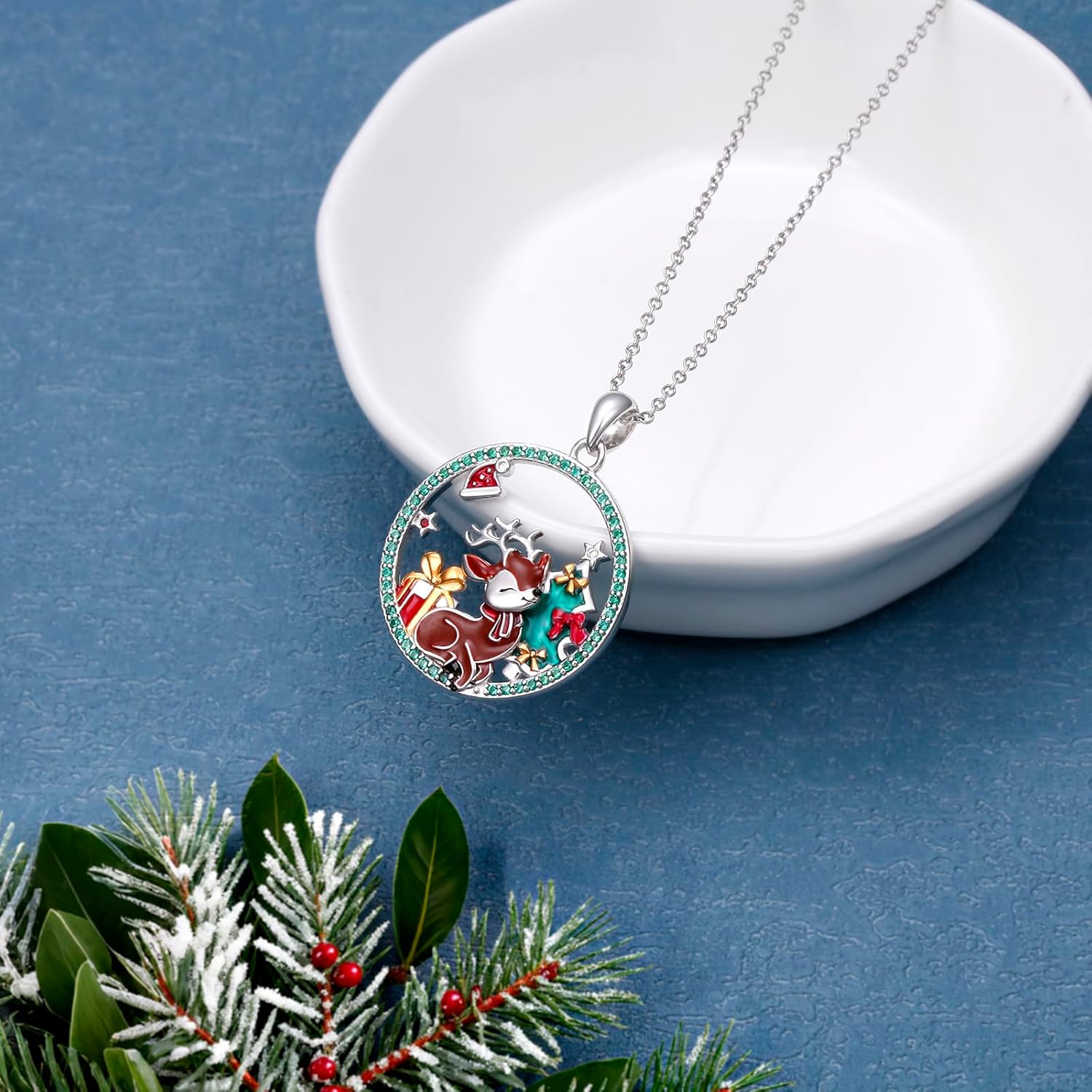 DAOCHONG Christmas Deer Necklace 925 Sterling Silver Xmas Reindeer Pendant Elk Christmas Jewelry Gift for Women - Image 4