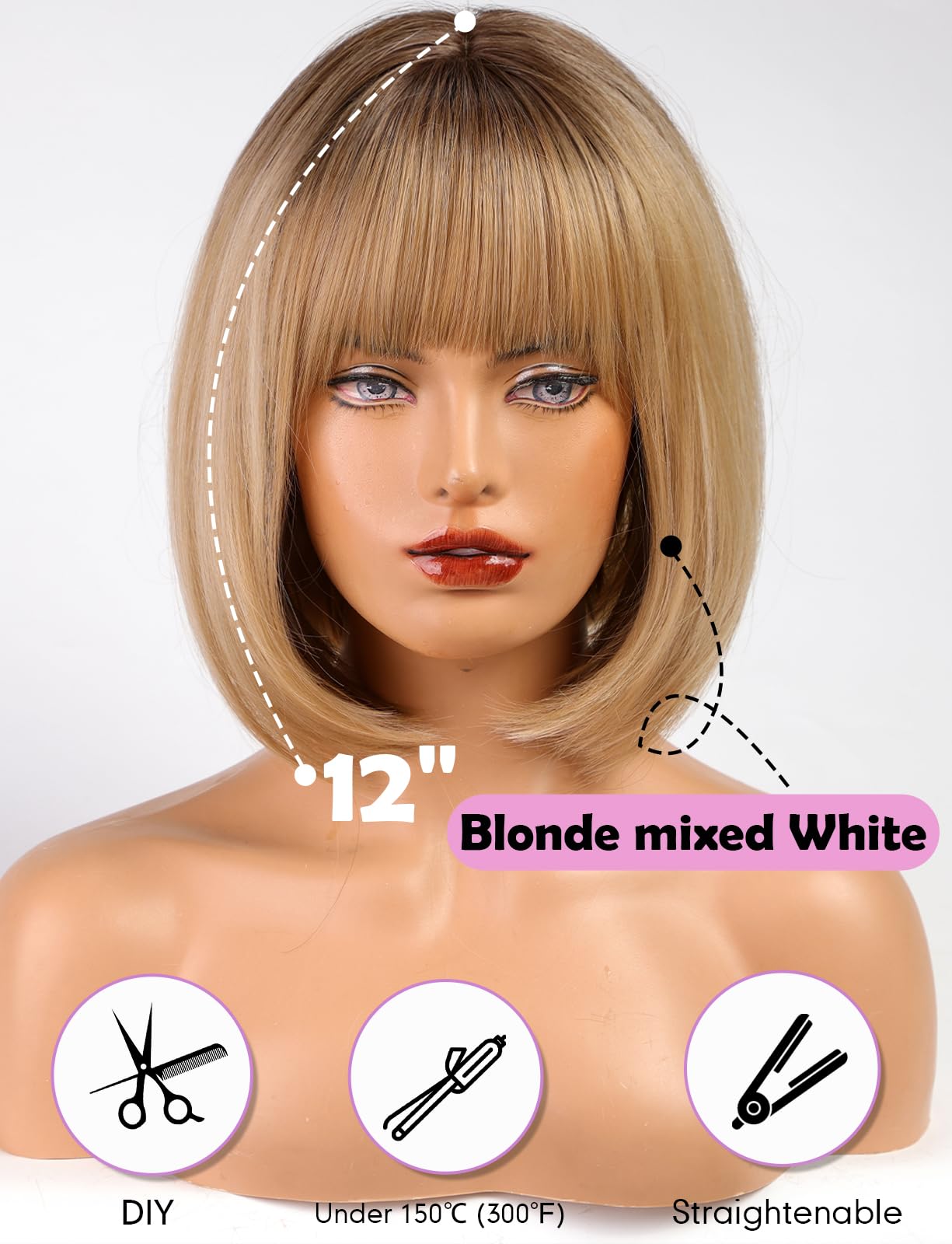 Workstar Blonde bob Wigs for Women Synthetic Wig with Fringe - Image 3