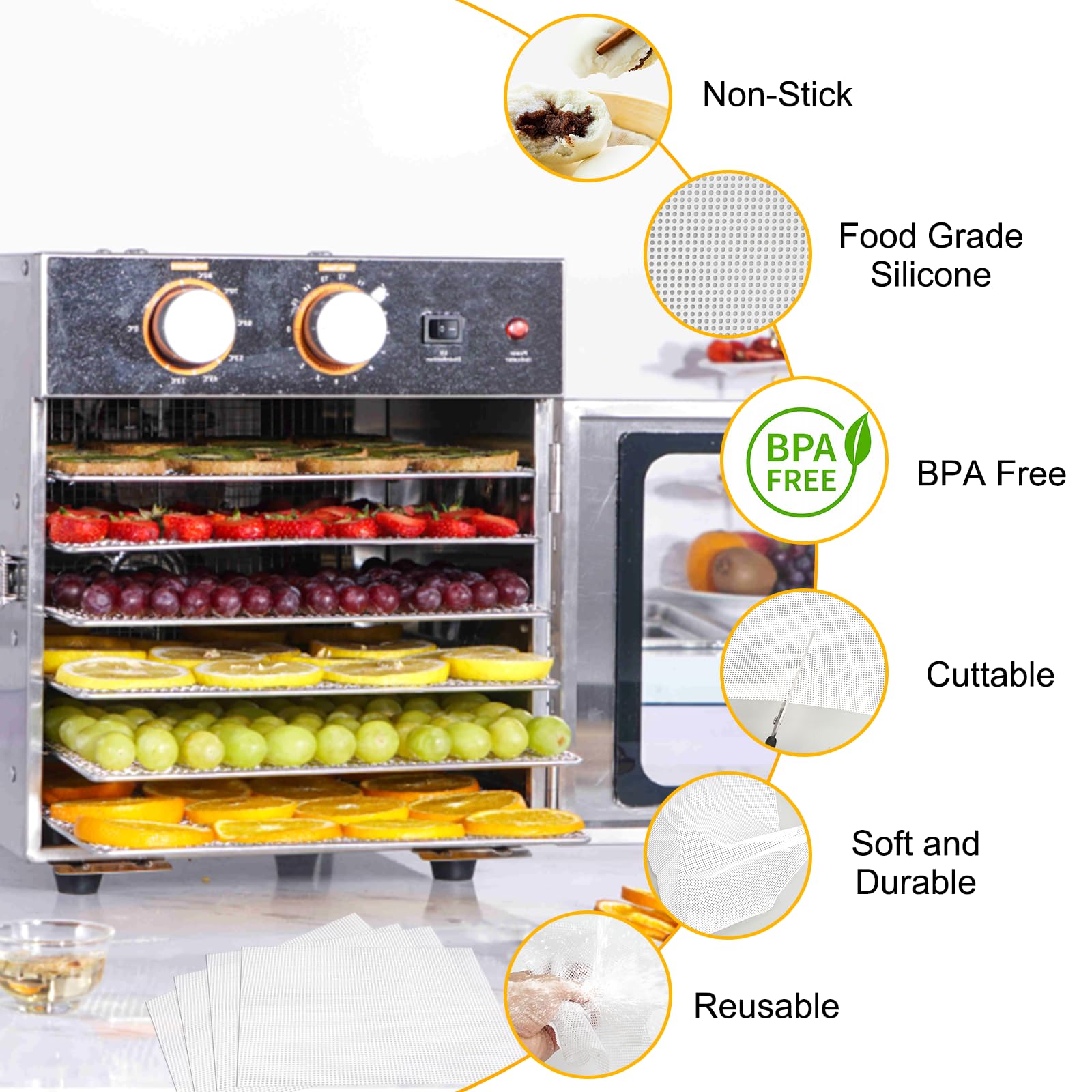 8 Fogli In Silicone Per Disidratatore 35,6x35,6cm - Antiaderenti E Riutilizzabili Per Frutta E Verdura - Foto 7