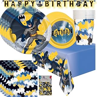 Batman Birthday Party Supplies including Batman Birthday Decorations and Plates and Cups and other Tableware for 16 Guests for Superhero Party