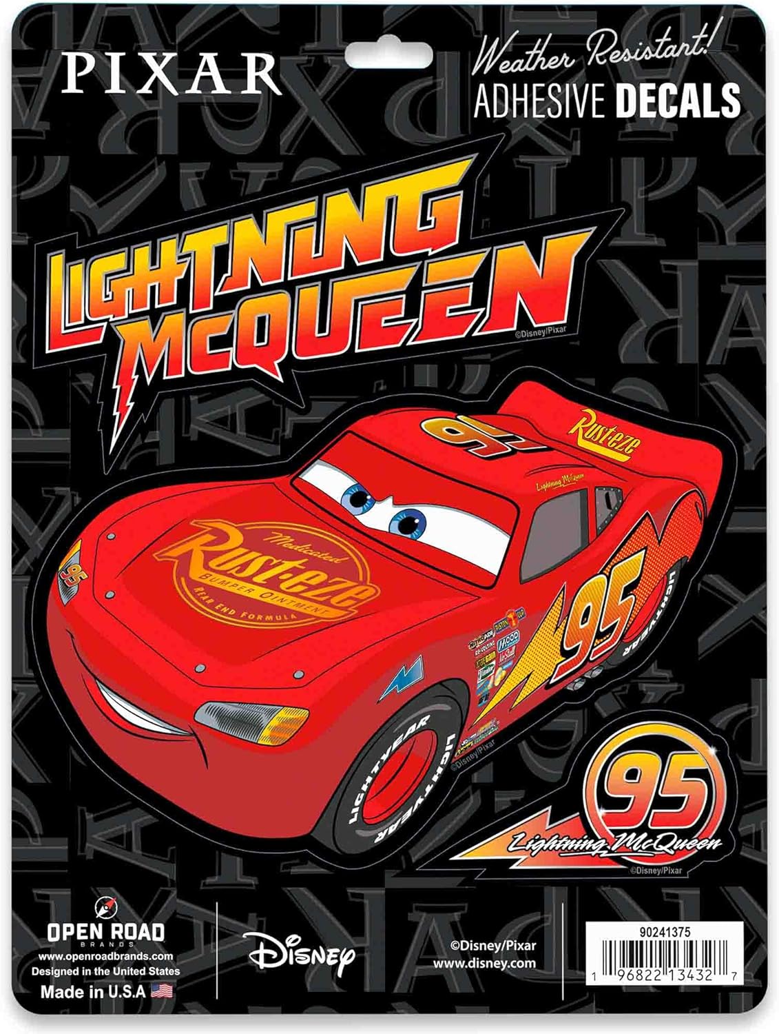 Disney Cars Lightning McQueen Adhesive Vinyl Decals - Fun Set of Lightning McQueen Stickers for Car, 1 Pack (3 Count)
