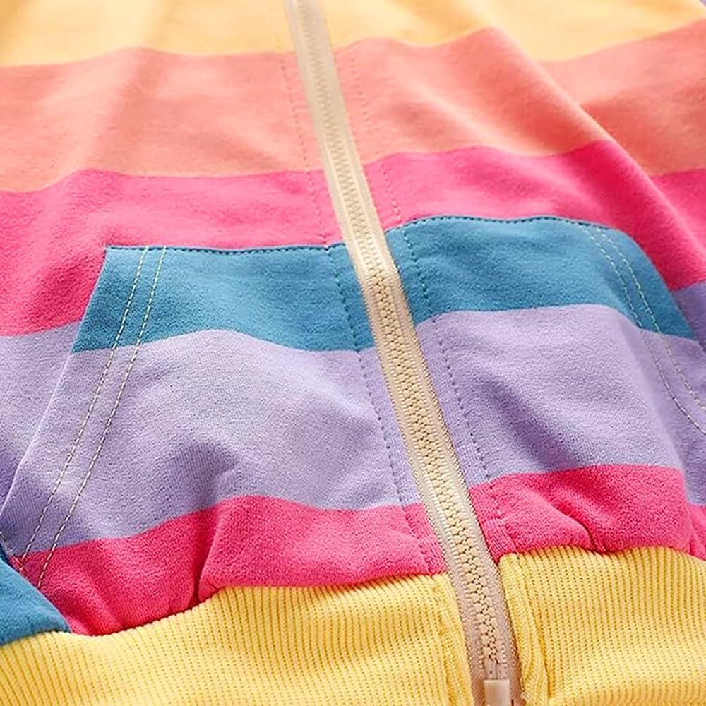 RETSUGO Girls Zip Up Hoodie Jacket Toddler Unicorn Rainbow Sweatshirt Kids Hooded Coat Casual Outerwear Size 2-7 Years - Image 5