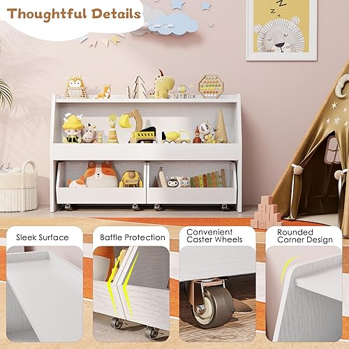 Miniatura 3 de COZPAW Organizador de almacenamiento de juguetes, estante Montessori de 2 niveles con contenedores móviles, organizador de juguetes, estante para