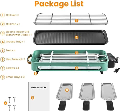 Miniatura 9 de Parrilla eléctrica de interior de 1500 W, parrilla de mesa Raclette 2 en 1 sin humo para cocina, barbacoa coreana con red de parrilla, placa