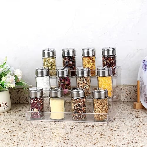 Miniatura 9 de ELEGANTLIFE Estante de especias de 3 niveles, no necesita herramientas y sin pegamento acrílico penetrante, montaje a presión, estante de especias,