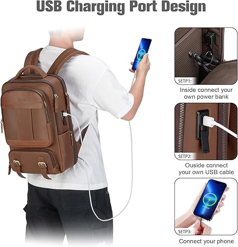 Miniatura 9 de Tzowla Mochila de lona para laptop, bolsa para hombres y mujeres, mochila de viaje para laptop de 15.6 pulgadas, bolsa de libros con puerto de carga