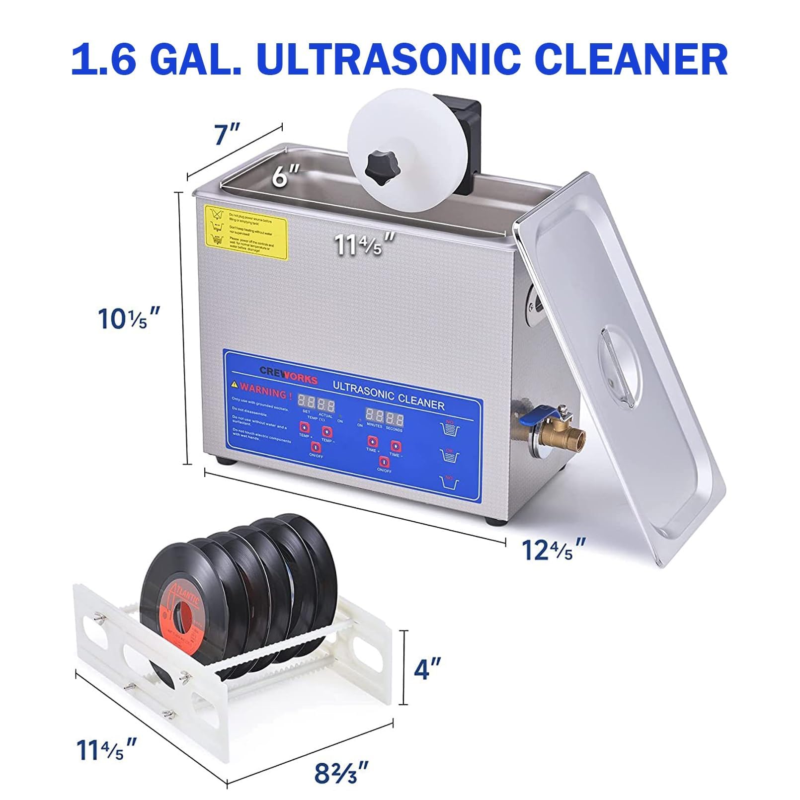Macchina per la Pulizia ad ultrasuoni da Laboratorio, 180 W, 6 Litri, per Dischi in Vinile, Vasca ad ultrasuoni, Macchina per la Pulizia di Dischi, per Gioielli in Argento, Anelli, Orecchini