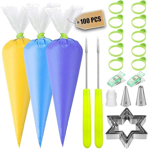 120 bolsas de pastelería sin tiro, 100 bolsas de pastelería desechables de 12 pulgadas para decoración de galletas de glaseado real, juego de bolsas